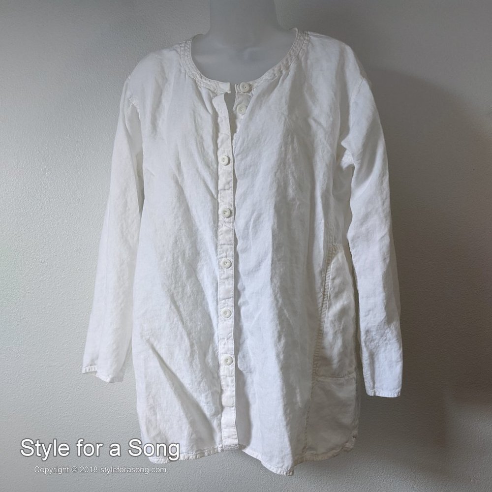 Eileen Fisher White Linen Button Down Tunic S